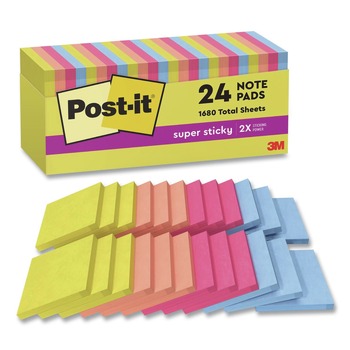 Post-it Notes Super Sticky 654-24SSJOY-CP 3 in. x 3 in. Note Pads - Summer Joy Collection Colors (24/Pack)