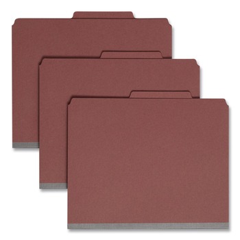 Smead 14075 2/5-Cut Tab Pressboard Classification Folders with 6 SafeSHIELD Fasteners - Letter Size/Red (10/Box)