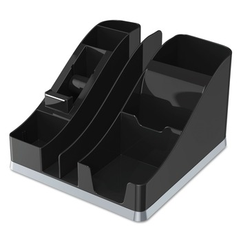 Deflecto 35172 8.13 in. x 9.13 in. x 5.19 in. 6 Compartments Silhouettes All-In-One Plastic Caddy - Black/Silver