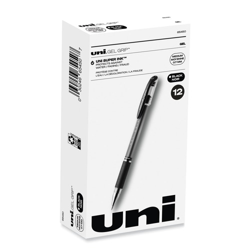 Pens | uni-ball 65450 Signo GRIP 0.7 mm Stick Gel Pen - Black Ink/Clear/Black/Silver Barrel/Medium (1-Dozen) image number 0
