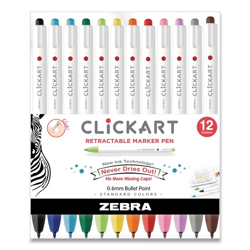 Pens | Zebra 69012 0.6 mm Retractable Fine ClickArt Porous Point Pen - Assorted Ink/Barrel Colors (12/Pack) image number 0