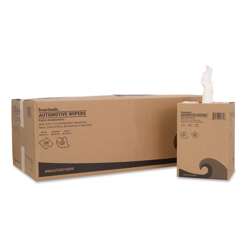 Cleaning Cloths | Boardwalk AUTOBX1600W 10.63 x 20.47 Automotive Wipers - Unscented/White (8/Carton) image number 0