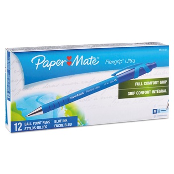 Paper Mate 9510131 Medium 1 mm FlexGrip Ultra Recycled Retractable Ballpoint Pen - Blue Ink, Blue Barrel (1-Dozen)