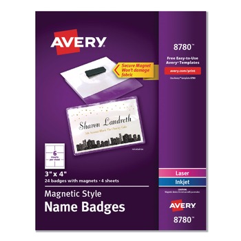 Avery 08780 4 in. x 3 in. Horizontal Magnetic Style Name Badge Kit - White (24/Pack)
