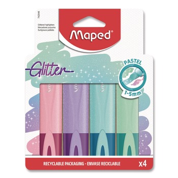 Maped Helix 742046 Fluo Peps Pastel Glitter Chisel Tip Highlighter - Assorted Ink/Assorted Barrel (4/Pack)