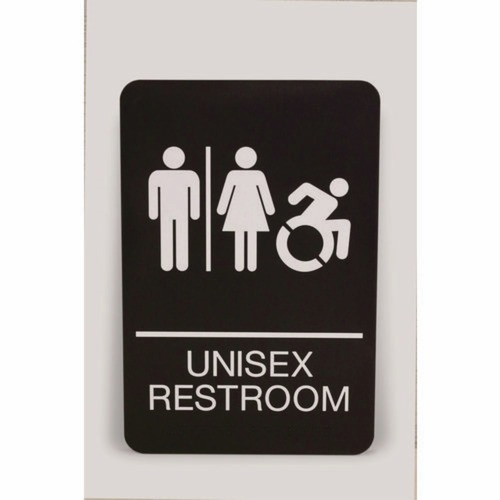 Floor Signs & Safety Signs | Headline Sign 7772 6 x 9 Unisex Restroom ADA Sign - Black Face/White Graphics image number 0
