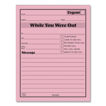 TOPS 3002P 4.25 in. x 5.5 in. No Copies One-Part Message Pad - Pink (1-Dozen)