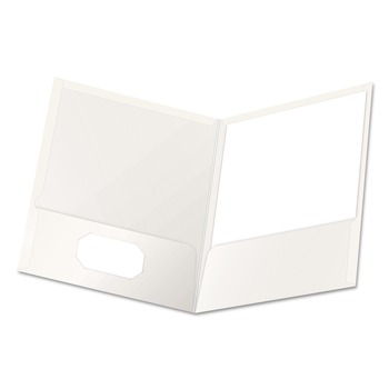 Oxford 51704EE 100 Sheet Capacity 11 in. x 8.5 in. High Gloss Laminated Paperboard Folder - White (25/Box)