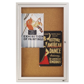 Quartet 2363 24 in. x 36 in. Enclosed Indoor Cork Bulletin Board with 1 Hinged Door - Tan Surface, Silver Aluminum Frame