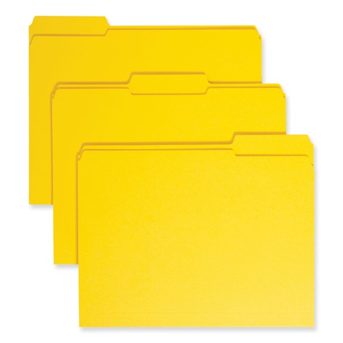 File Folders | Smead 12934 1/3-Cut Tabs Assorted Letter Size 0.75 in. Expansion Reinforced Top Tab Colored File Folders - Yellow (100/Box) image number 0