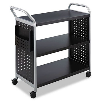 Safco 5339BL 31 in. x 18 in. x 38 in. 3 Shelves 1 Bin 300 lbs. Capacity Scoot 3-Shelf Metal Utility Cart - Black/Silver
