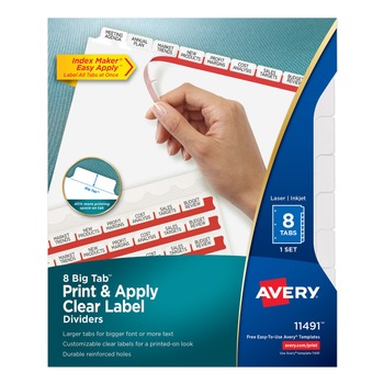Avery 11491 11 in. x 8.5 in. 8-Tab Big Tab Clear Label Dividers - White Tabs/White (1-Set)