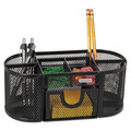 Pen & Pencil Holders | Rolodex 1746466 9.38 in. x 4.5 in. x 4 in. 4 Compartments Steel Mesh Oval Pencil Cup Organizer - Black image number 1