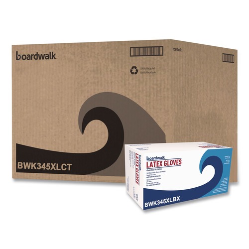 Disposable Gloves | Boardwalk BWK345XLCT 4.4 mil 9.5 in. Long Powder-Free General-Purpose Latex Gloves - Extra Large, Natural (100/Box, 10 Boxes/Carton) image number 0