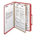 File Folders | Smead 18731 1 Divider Four SafeSHIELD Fasteners Legal Size Four-Section Pressboard Top Tab Classification Folders - Bright Red (10/Box) image number 1