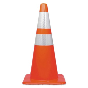 Tatco 25900 14 in. x 14 in. x 28 in. Traffic Cone - Orange/Silver