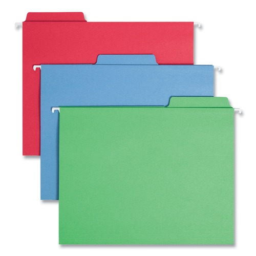 File Folders | Smead 64053 1/3-Cut Tabs Letter Size FasTab Hanging Folders - Assorted Colors (18/Box) image number 0