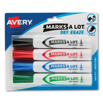 Avery 24409 MARKS A LOT Broad Chisel Tip Desk-Style Dry Erase Marker - Assorted Colors (4/Set)