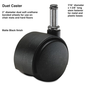 OFFICE CHAIR CASTERS | Master Caster 64526 2 in. Soft Polyurethane Wheel Grip Ring Type C Stem Duet Dual Wheels - Matte Black (5/Set)