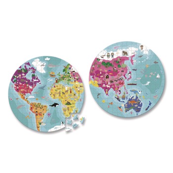 Janod J02655 Ages 7 Years and Up Round Double-Sided Planet Suitcase Cardboard Puzzle - Blue