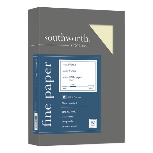 Copy & Printer Paper | Southworth JD18IC 8.5 in. x 11 in. 32 lbs. Bond Weight 100% Cotton Business Paper - Ivory (250/Box) image number 0