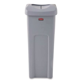 Rubbermaid Commercial 2143862 Universal Square Trash Can with Swing Lid 23 gal Plastic Gray