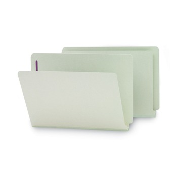 Smead 37705 1 in. Expansion End Tab Pressboard Classification Folders with 2 SafeSHIELD Coated Fasteners - Legal Size/Gray-Green (25/Box)