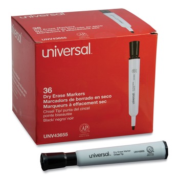 MARKERS | Universal UNV43655 Broad Chisel Tip Dry Erase Marker Value Pack - Black (36/Pack)