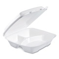  | Dart 90HTPF3R 9 in. x 9.4 in. x 3 in. 3-Compartment Performer Perforated Foam Hinged Lid Container - White (200/Carton) image number 0