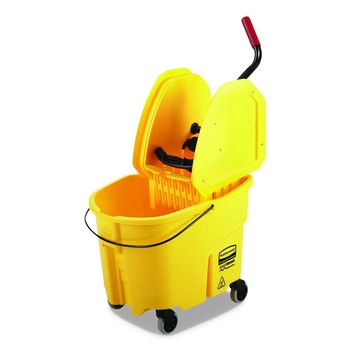 MOP BUCKETS | Rubbermaid Commercial FG757788YEL 35 qt. WaveBrake 2.0 Down-Press Plastic Bucket/Wringer Combos - Yellow