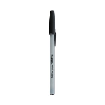 PENS | Universal UNV27410 Medium 1 mm Stick Ballpoint Pen - Black Ink, Gray/Black Barrel (1 Dozen)