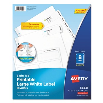 Avery 14441 11 x 8.5 Big Tab Printable Label 8-Tab Dividers - White/Large (20/Pack)
