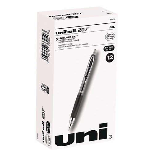 Pens | uni-ball 33950 Signo 207 0.7 mm Retractable Gel Pen - Black Ink/Smoke/Black Barrel/Medium (1-Dozen) image number 0
