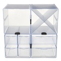 Just Launched | Deflecto 350201 6 in. x 7.2 in. x 6 in. 4 Compartments X Divider Stackable Plastic Cube Organizer - Clear image number 10