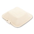 Food Trays, Containers, and Lids | Boardwalk BWKHINGE66NPFA 6 in. x 6 in. x 3.19 in. Sugarcane Bagasse PFAS-Free Food Containers - Tan (500/Carton) image number 3