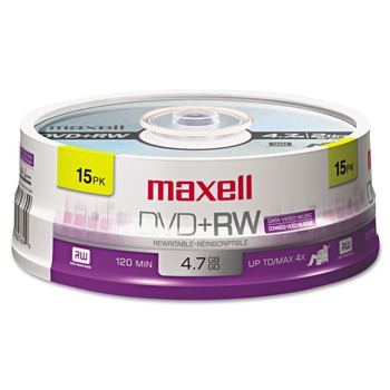 Maxell 634046 4.7 GB 4x Spindle DVD plus RW Rewritable Disc - Silver (15/Pack)