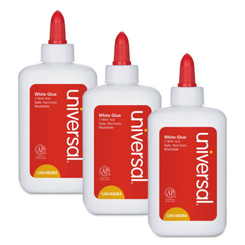 ADHESIVES AND GLUES | Universal UNV46064 4 oz. Washable Clear-Dry Glue - White (3/Pack)