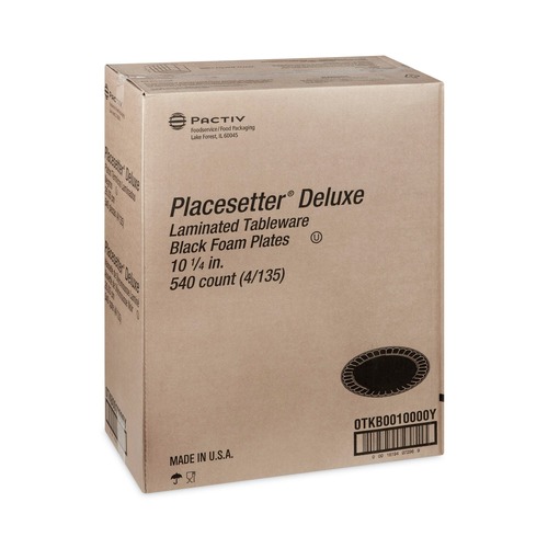Bowls and Plates | Pactiv Corp. 0TKB0010000Y 10.25 in. Diameter Placesetter Deluxe Laminated Foam Plate Dinnerware - Black (540/Carton) image number 0