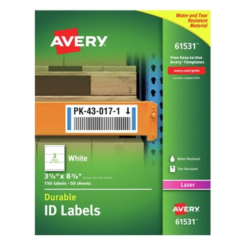 Avery 61531 Durable 3.25 in. x 8.38 in. Permanent ID Labels with TrueBlock Technology - White (3/Sheet, 50-Sheet/Pack)