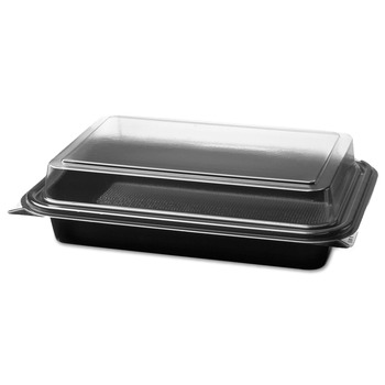 SOLO 844012-PM94 Creative Carryouts 8.75 in. x 6.2 in. x 2.2 in. Hinged Plastic Hot Deli Boxes - Black/Clear (200/Carton)