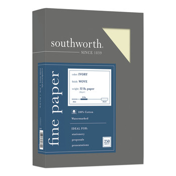 COPY AND PRINTER PAPER | Southworth JD18IC 8.5 in. x 11 in. 32 lbs. Bond Weight 100% Cotton Business Paper - Ivory (250/Box)