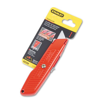 BOX CUTTERS AND UTILITY KNIVES | Stanley 10-189C 5.63 in. Metal Handle Interlock Safety Utility Knife with Self-Retracting Round Point Blade - Red Orange
