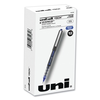 uni-ball 60108 VISION 0.5 mm Stick Roller Ball Pen - Blue Ink/Gray/Blue/Clear Barrel/Extra-Fine (1-Dozen)