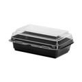 Food Trays, Containers, and Lids | SOLO 846612-PS94 Creative Carryouts 7.87 in. x 5.4 in. x 2.1 in. 24 oz. Hinged Plastic Hot Deli Boxes - Black/Clear (200/Carton) image number 0