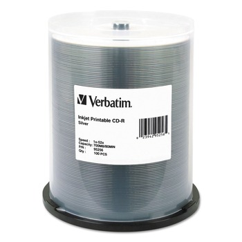  | Verbatim 95256 700 MB/80 min 52x Spindle CD-R Printable Recordable Disc - Silver (100/Pack)