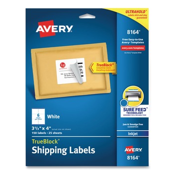 Avery 08164 TrueBlock 3-1/3 in. x 4 in. Shipping Labels - White (6/Sheet, 25 Sheets/Pack)