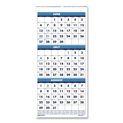 Back to School Sale | House of Doolittle 3645 14-Month: June 2025 to July 2026 8 in. x 17 in. Academic Year Recycled Three-Month Format Wall Calendar - White Sheets image number 0