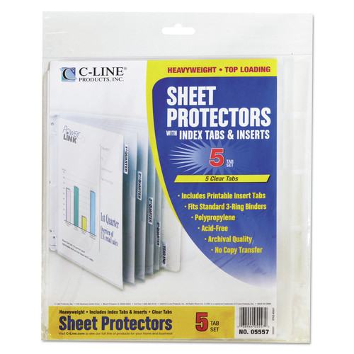 Sheet Protectors | C-Line 05557 11 in. x 8.5 in. 2 in. Heavy Sheet Protectors with Index Tabs - Clear Tabs (1-Set) image number 0