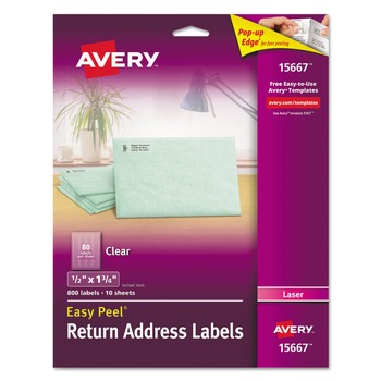 Avery 15667 0.5 x 1.75 Easy Peel Matte Mailing Labels with Sure Feed Technology - Clear (800/Pack)