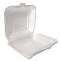 Food Trays, Containers, and Lids | Plastifar 12039 7.81 in. x 8.75 in. x 3.38 in. Secure One Tab Latch 3 Compartments Foam Hinged Lid Container - White (200/Pack) image number 1
